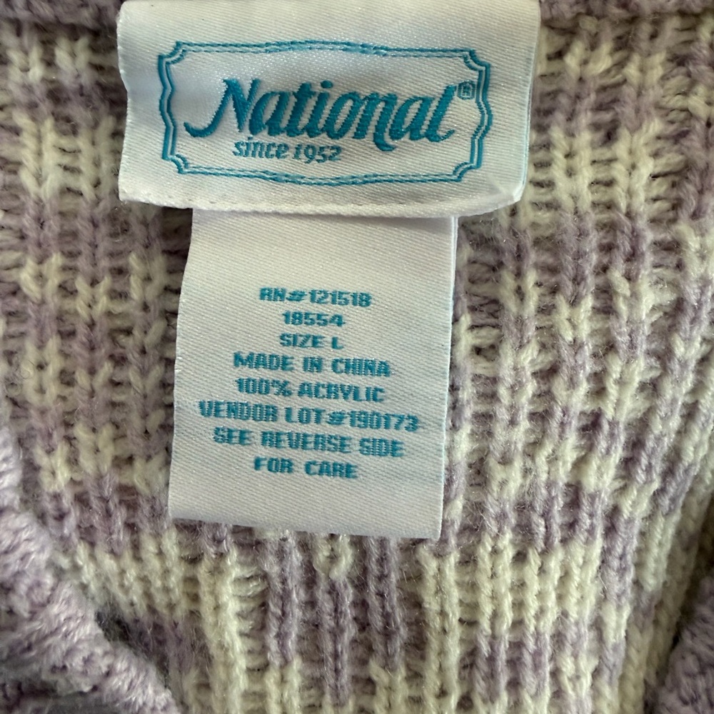 National Vintage 90s Pastel Lavender Fair Isle Cardigan - Picture 8 of 9